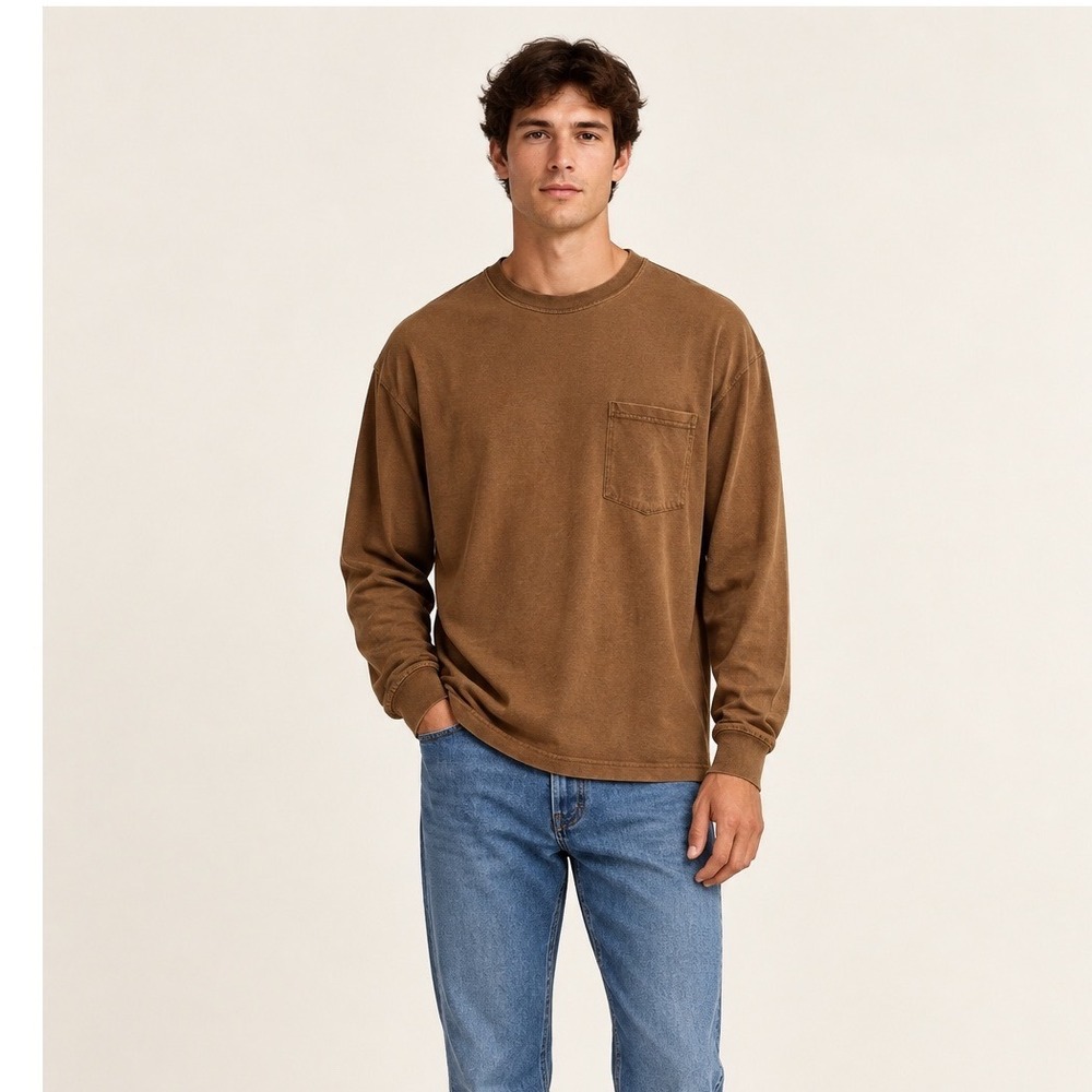 Woolrich Brown Pocket Crewneck Long Sleeve T-Shirt, Large
